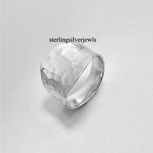 Sterling Silver Hammered Concave Ring, Statement Ring, Silver Rings, Boho Ring
